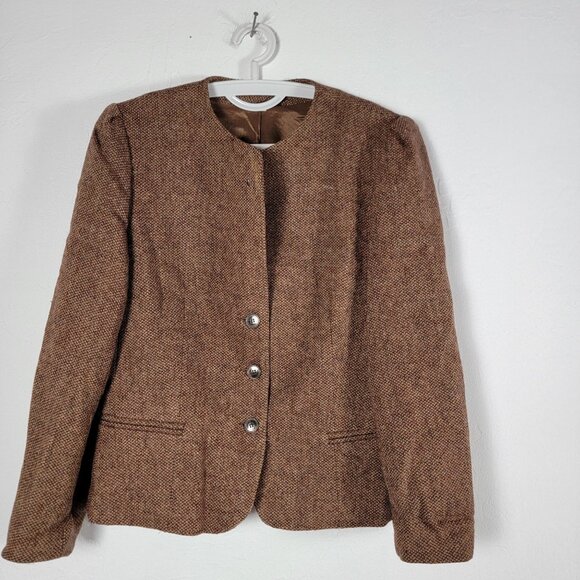 Vintage Cross Country Fashions Womens Wool Tweed Blazer Brown Three-Button - Picture 1 of 11